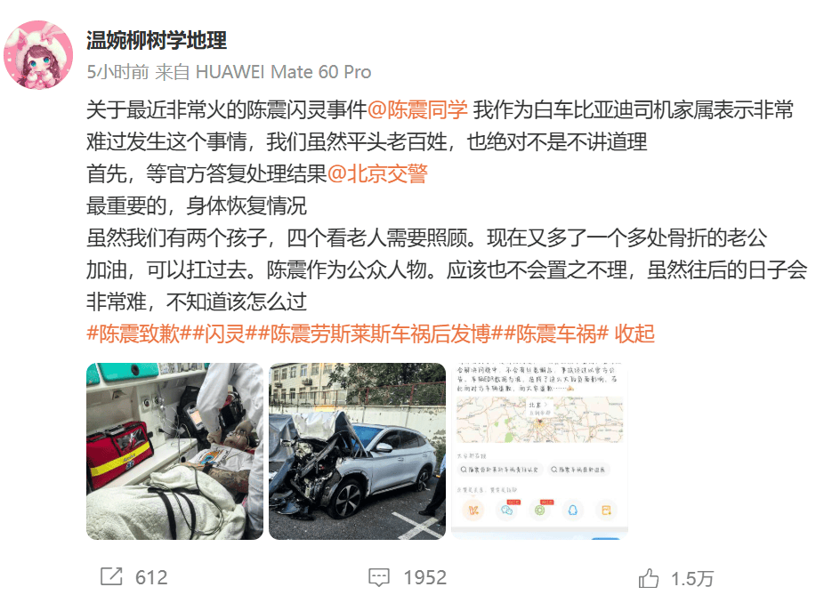 比亚迪车主多处骨折,其妻发声:往后日子不知怎么过!陈震车祸后再度致歉